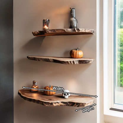Mid Century Live Edge Floating Shelf For Furniture Decor Halloween Display