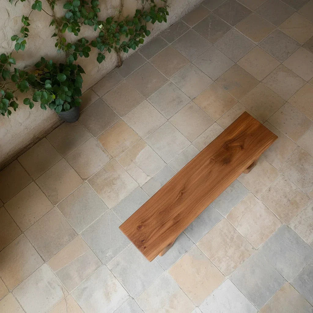 Sculpted Arch-Base Solid Wood Bench – Modern Fluid Silhouette - Rustirawood