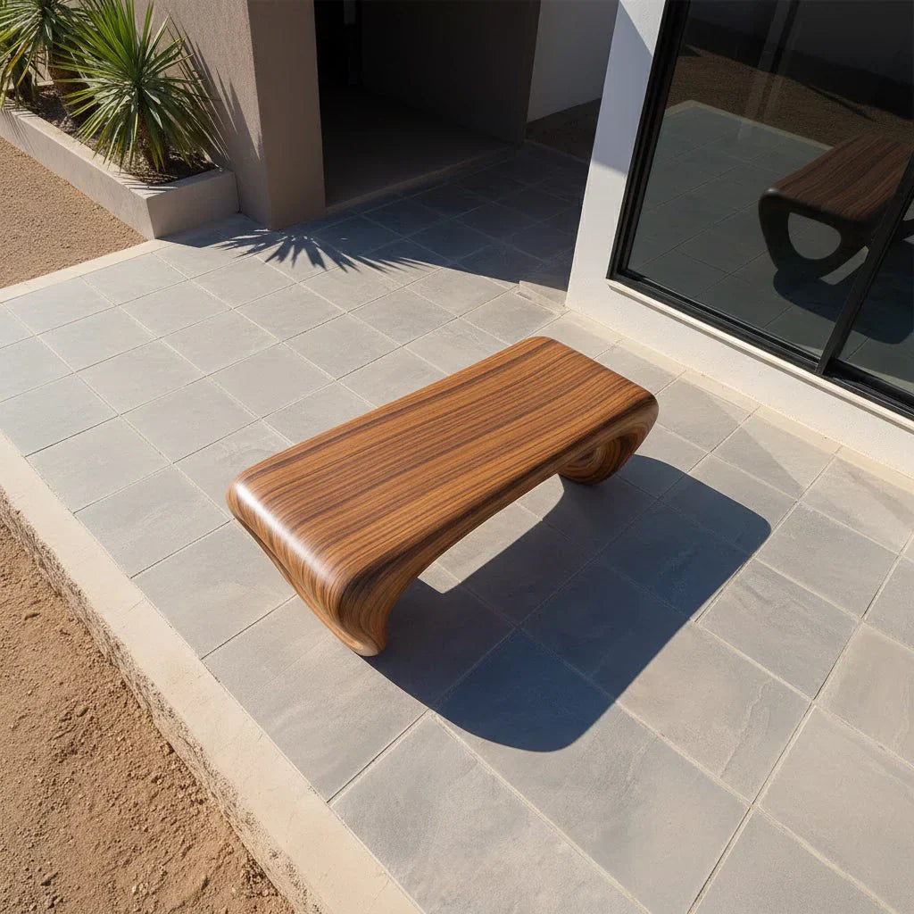 Sculpted Loop Bench in Natural Solid Wood - Rustirawood