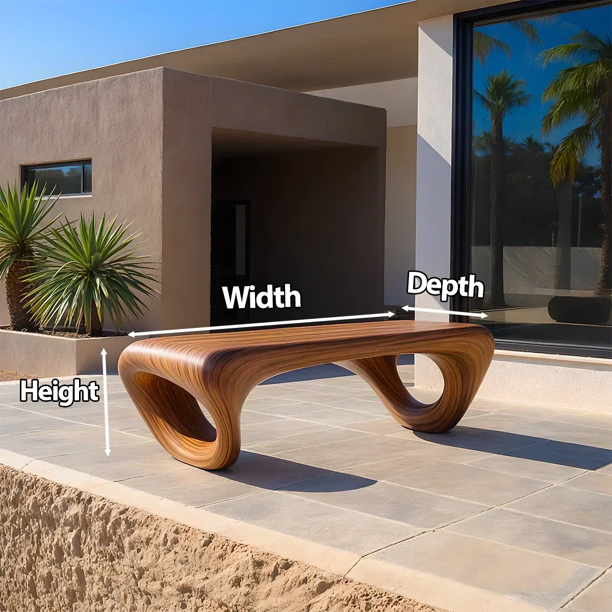 Sculpted Loop Bench in Natural Solid Wood - Rustirawood