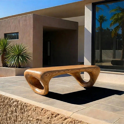 Sculpted Loop Bench in Natural Solid Wood - Rustirawood