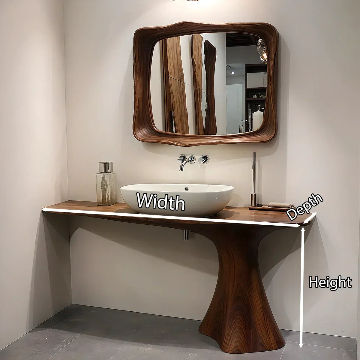 Sculpted Solid Wood Bathroom Vanity With Modern Curved Base - Rustirawood