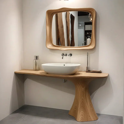 Sculpted Solid Wood Bathroom Vanity With Modern Curved Base - Rustirawood