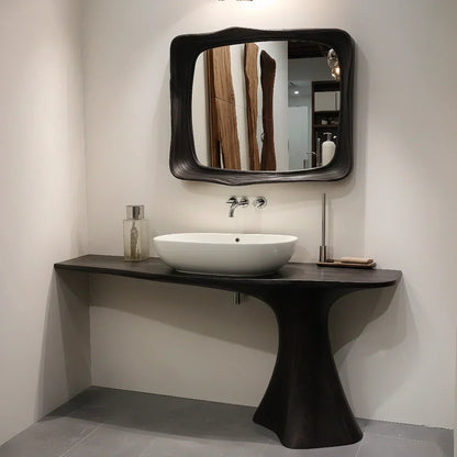 Sculpted Solid Wood Bathroom Vanity With Modern Curved Base - Rustirawood