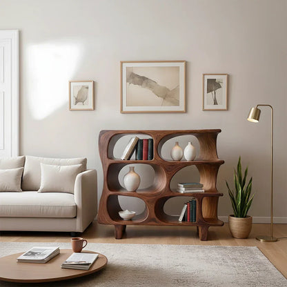 Sculpted Solid Wood Bookshelf – Contour Frame Edition - Rustirawood