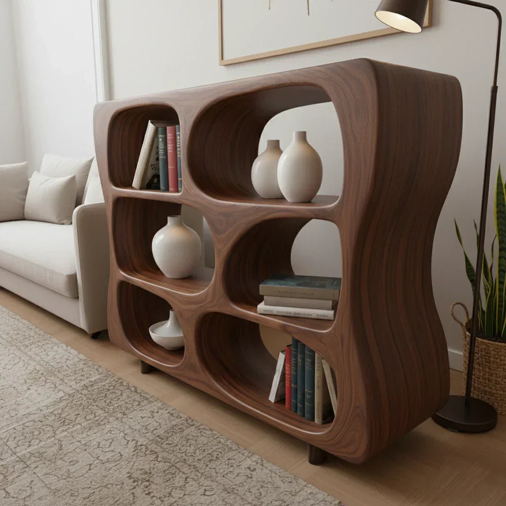 Sculpted Solid Wood Bookshelf – Contour Frame Edition - Rustirawood
