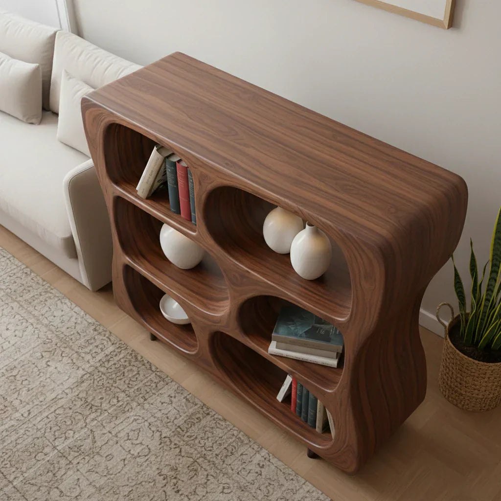 Sculpted Solid Wood Bookshelf – Contour Frame Edition - Rustirawood