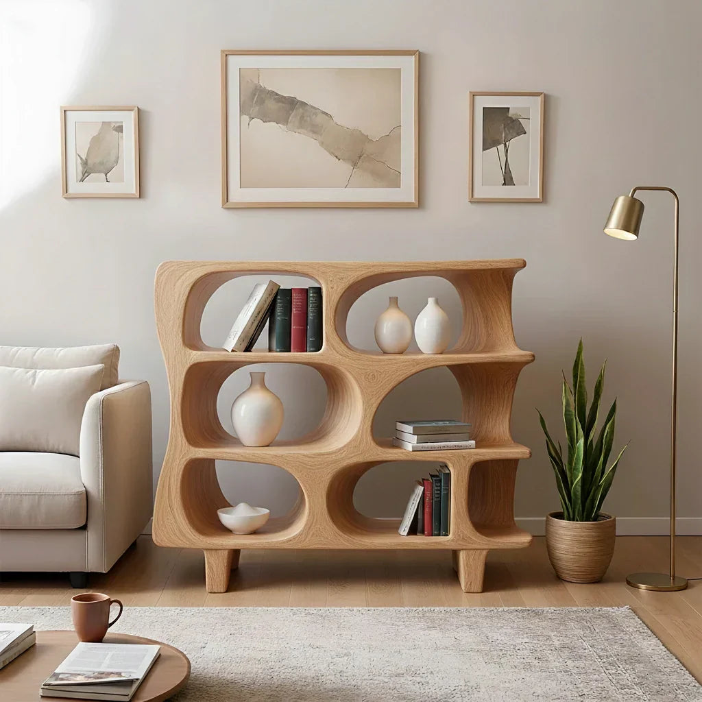 Sculpted Solid Wood Bookshelf – Contour Frame Edition - Rustirawood
