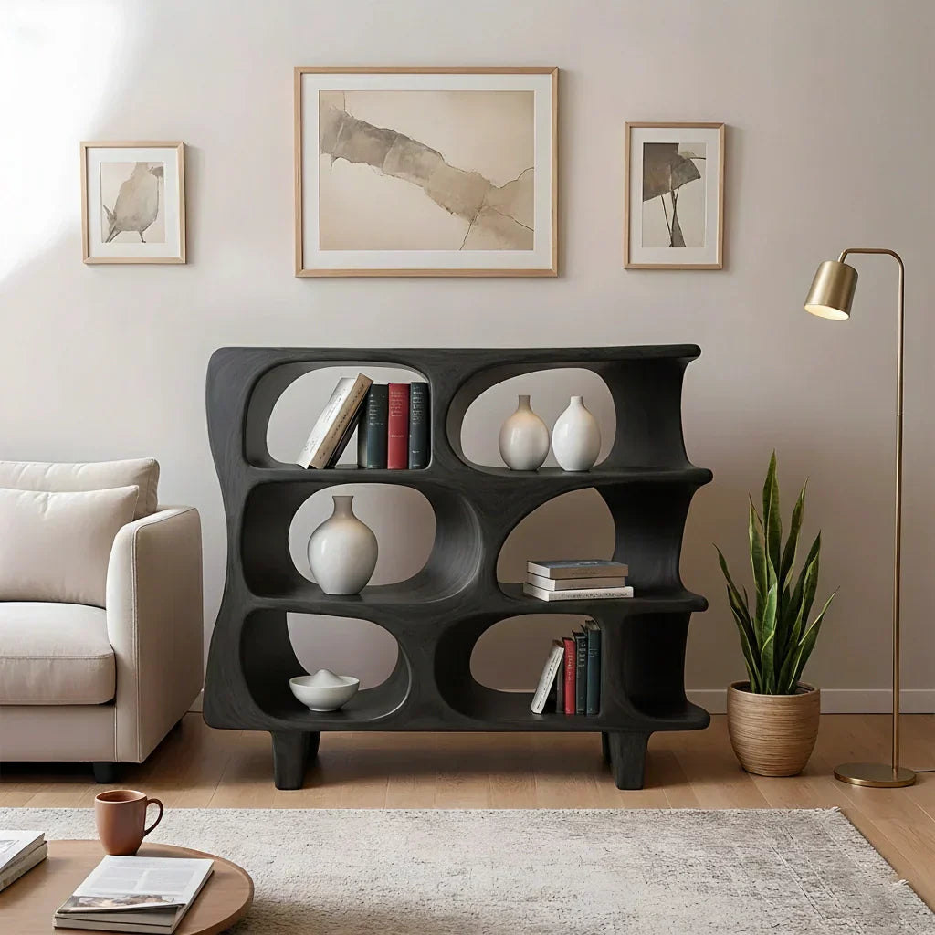 Sculpted Solid Wood Bookshelf – Contour Frame Edition - Rustirawood
