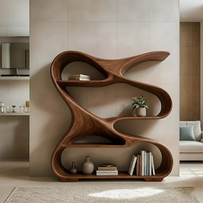 Sculpted Solid Wood Bookshelf – Rustic Flow Edition - Rustirawood