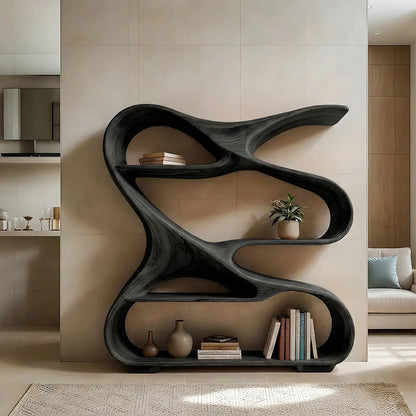 Sculpted Solid Wood Bookshelf – Rustic Flow Edition - Rustirawood