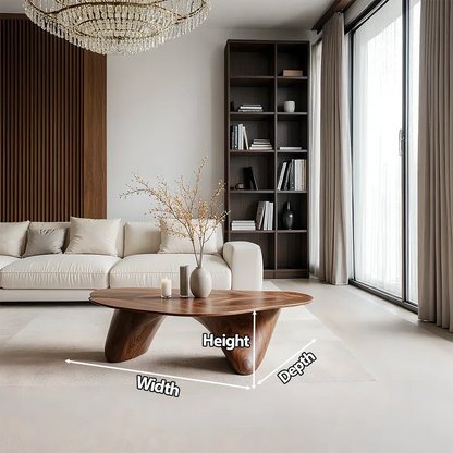 Sculpted Solid Wood Coffee Table – Soft Curved Base & Minimalist Form - Rustirawood
