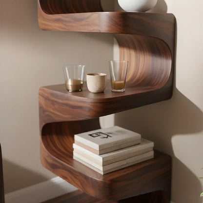 Sculpted Solid Wood Corner Bookshelf – Flow Form Edition - Rustirawood