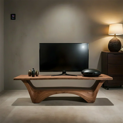 Sculpted Solid Wood TV Stand – Modern Curved Minimalist Design - Rustirawood