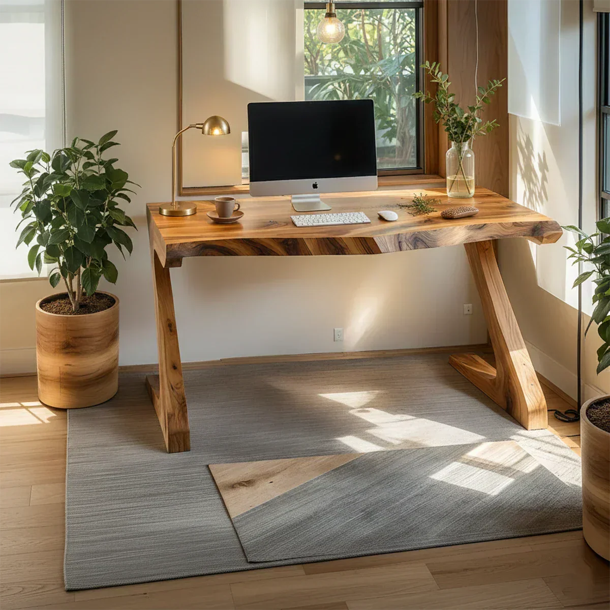 Sculpted Solid Wood Z-Leg Desk for Modern Workspaces - Rustirawood