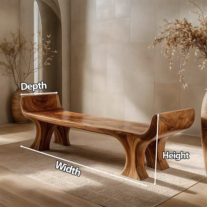 Sculpted Wing-End Bench in Natural Solid Wood - Rustirawood