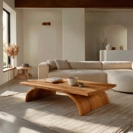 Sculptural Arch Base Coffee Table in Organic Modern Natural Solid Wood - Rustirawood