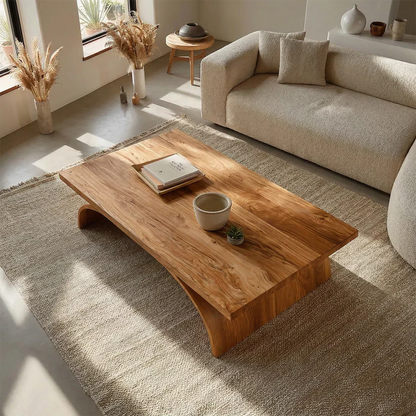 Sculptural Arch Base Coffee Table in Organic Modern Natural Solid Wood - Rustirawood