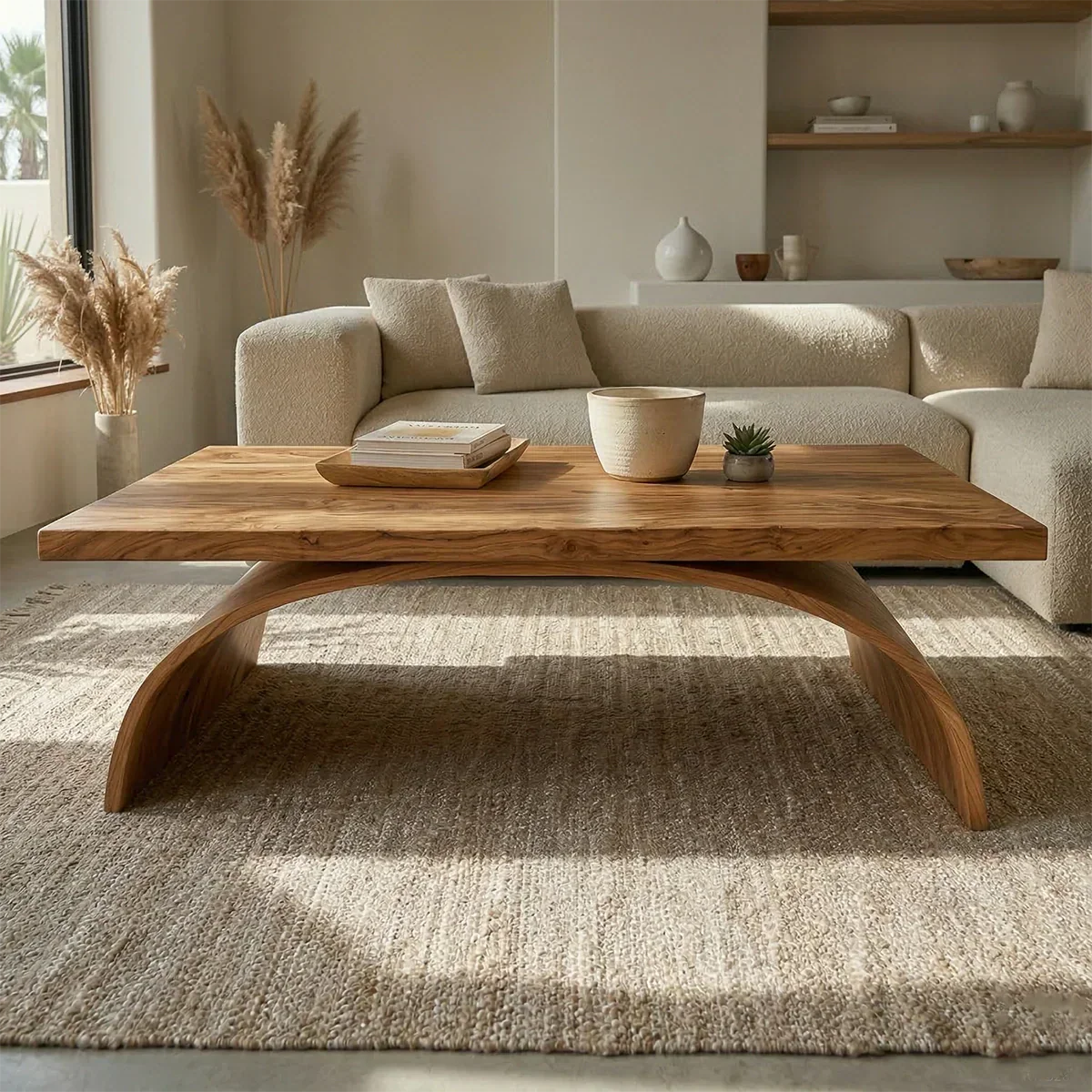 Sculptural Arch Base Coffee Table in Organic Modern Natural Solid Wood - Rustirawood