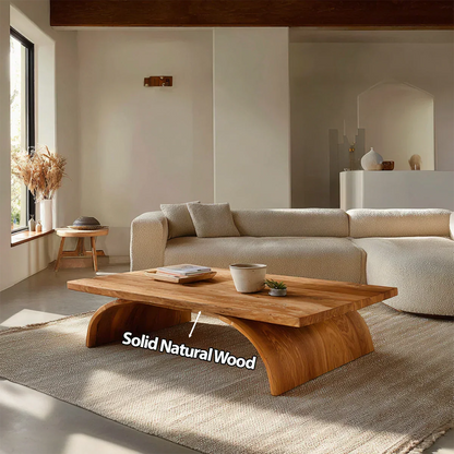 Sculptural Arch Base Coffee Table in Organic Modern Natural Solid Wood - Rustirawood