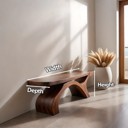 Sculptural Curved Solid Wood Bench – Modern Organic Form - Rustirawood