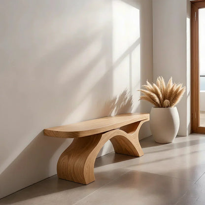 Sculptural Curved Solid Wood Bench – Modern Organic Form - Rustirawood