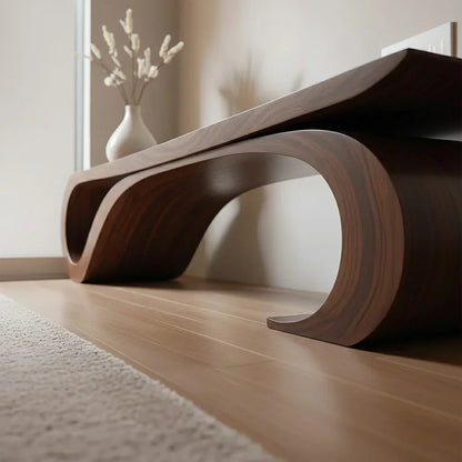 Sculptural Curved Solid Wood Bench – Waveflow Edition - Rustirawood