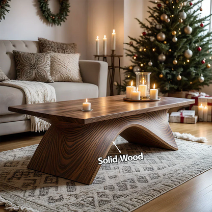 Sculptural Curved Solid Wood Coffee Table – Handcrafted Natural Finish - Rustirawood