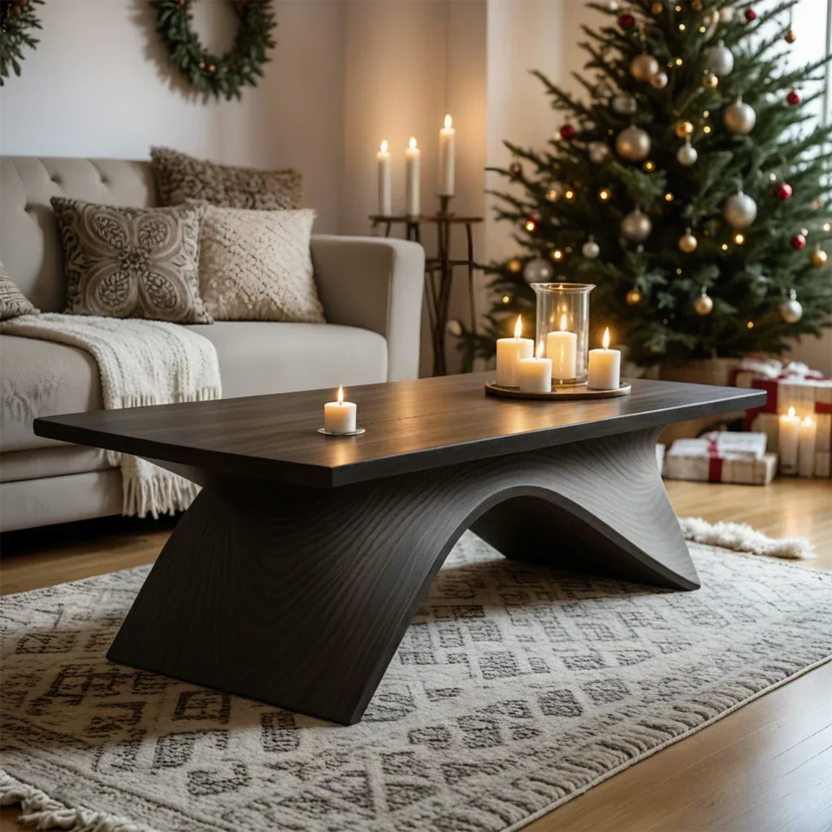 Sculptural Curved Solid Wood Coffee Table – Handcrafted Natural Finish - Rustirawood