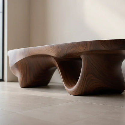 Sculptural Fluid-Form Solid Wood Bench – Modern Organic Art Piece - Rustirawood