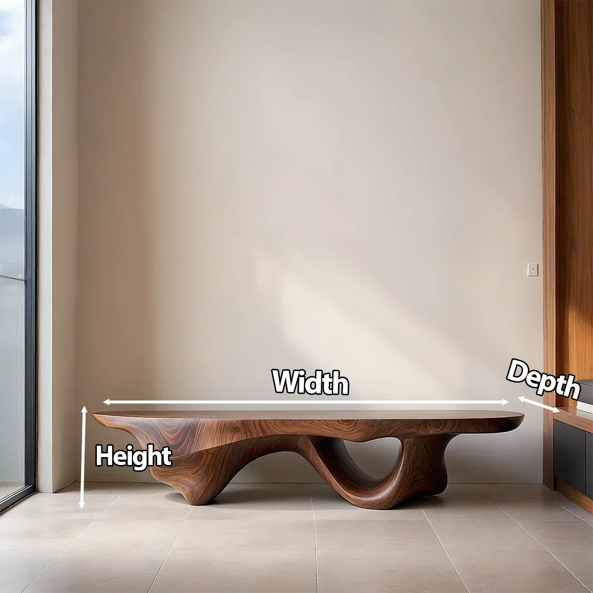 Sculptural Fluid-Form Solid Wood Bench – Modern Organic Art Piece - Rustirawood