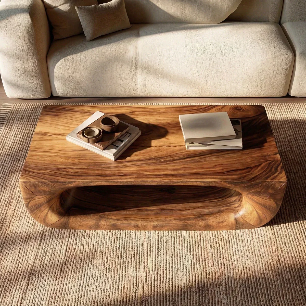 Sculptural Hollow Coffee Table in Organic Modern Natural Solid Wood - Rustirawood