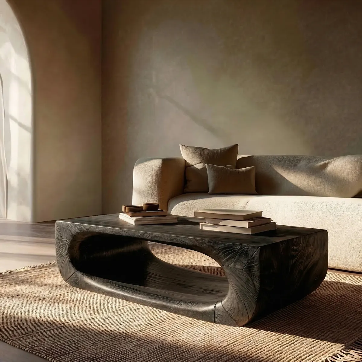 Sculptural Hollow Coffee Table in Organic Modern Natural Solid Wood - Rustirawood
