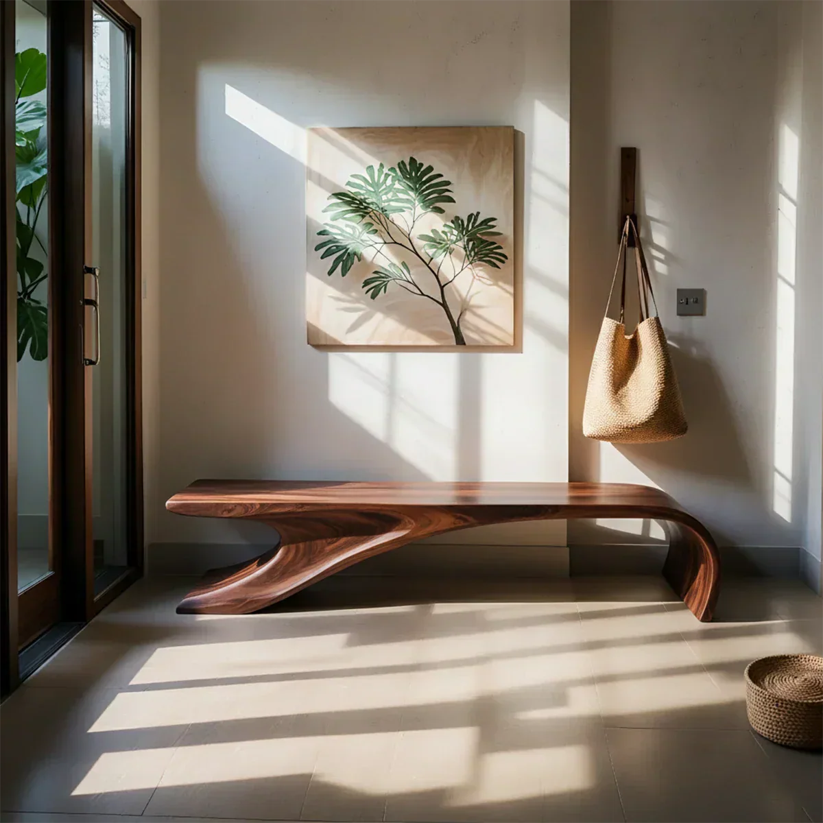 Sculptural Natural Solid Wood Entryway Bench - Rustirawood