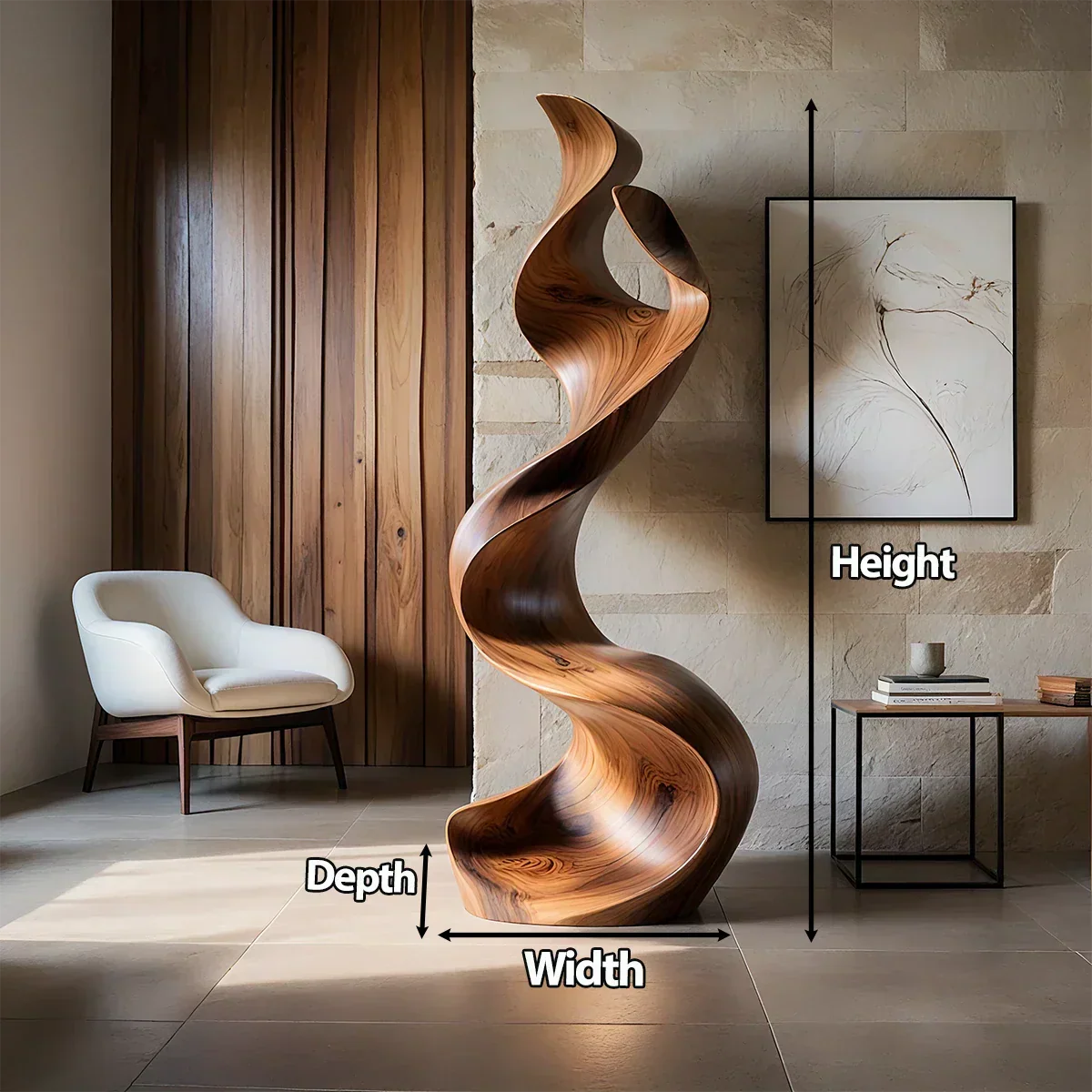 Sculptural Natural Solid Wood Floor Art — Handcarved Organic Twist Form - Rustirawood