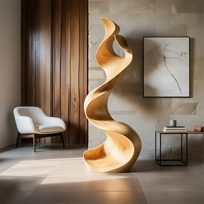 Sculptural Natural Solid Wood Floor Art — Handcarved Organic Twist Form - Rustirawood