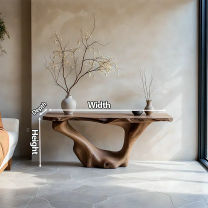 Sculptural Organic Solid Wood Console Table – Art Form Base - Rustirawood