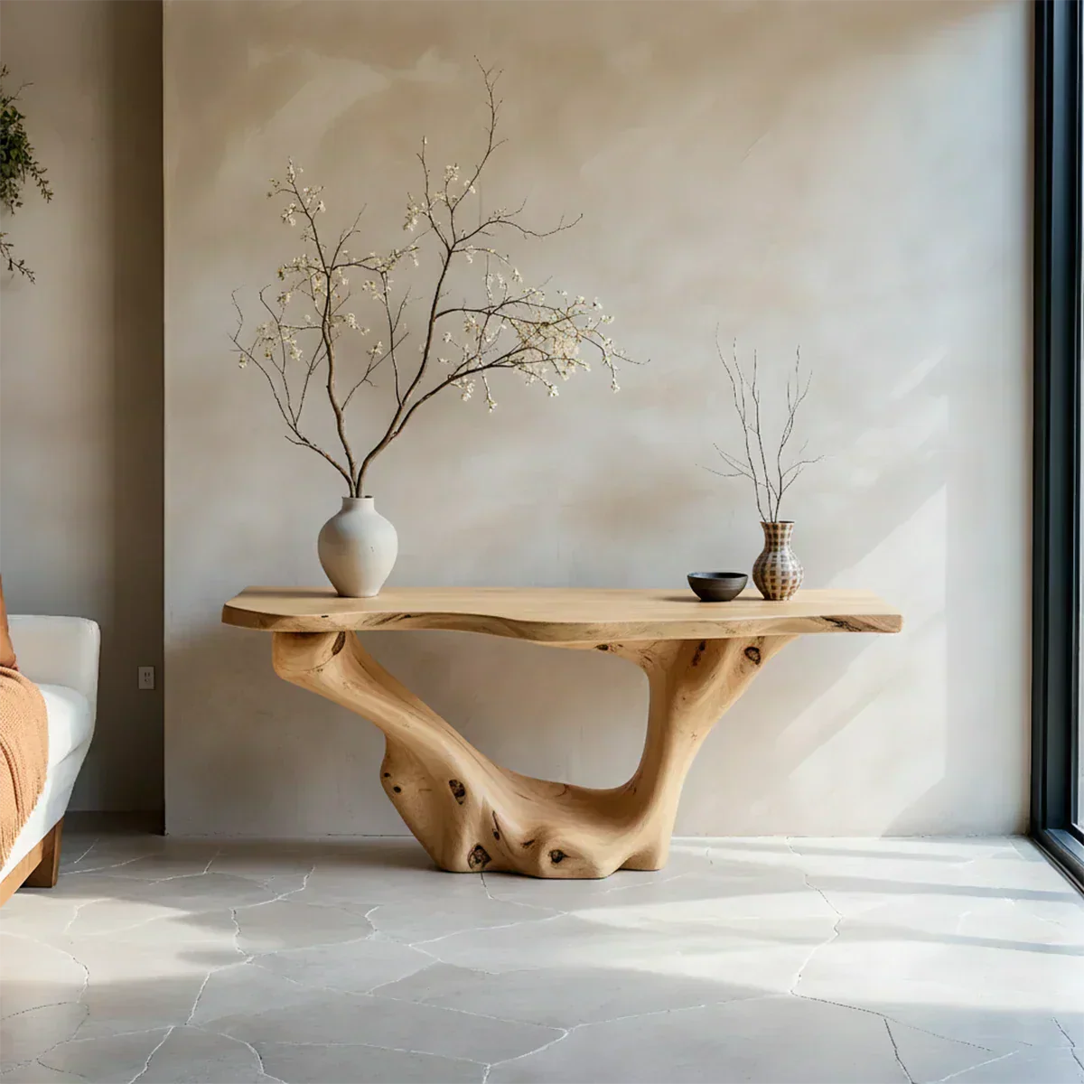 Sculptural Organic Solid Wood Console Table – Art Form Base - Rustirawood