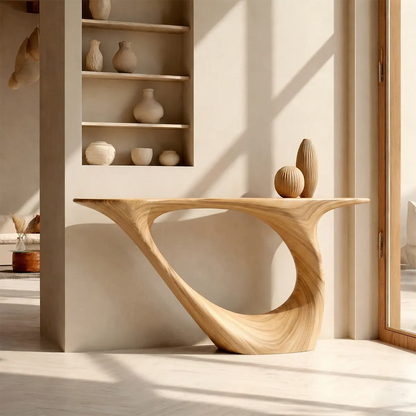 Sculptural Organic Solid Wood Console Table for Modern Entryways - Woodenecho