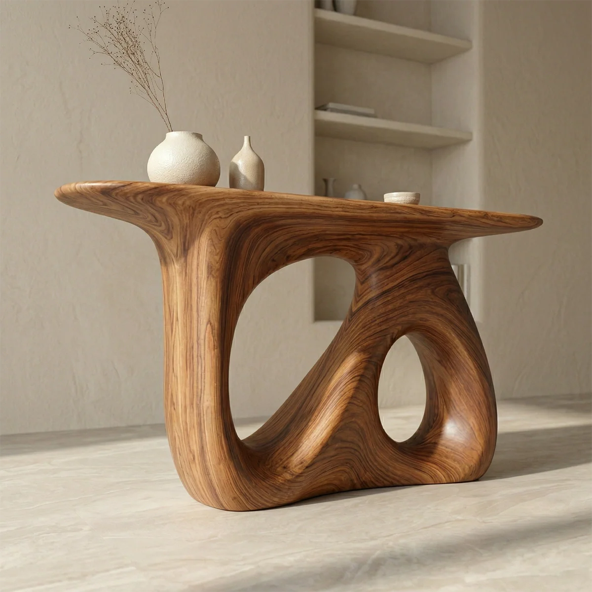 Sculptural Organic Solid Wood Console Table for Modern Interiors - Woodenecho