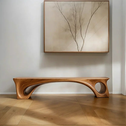 Sculptural Solid Wood Bench – Fluid Modern Form - Rustirawood