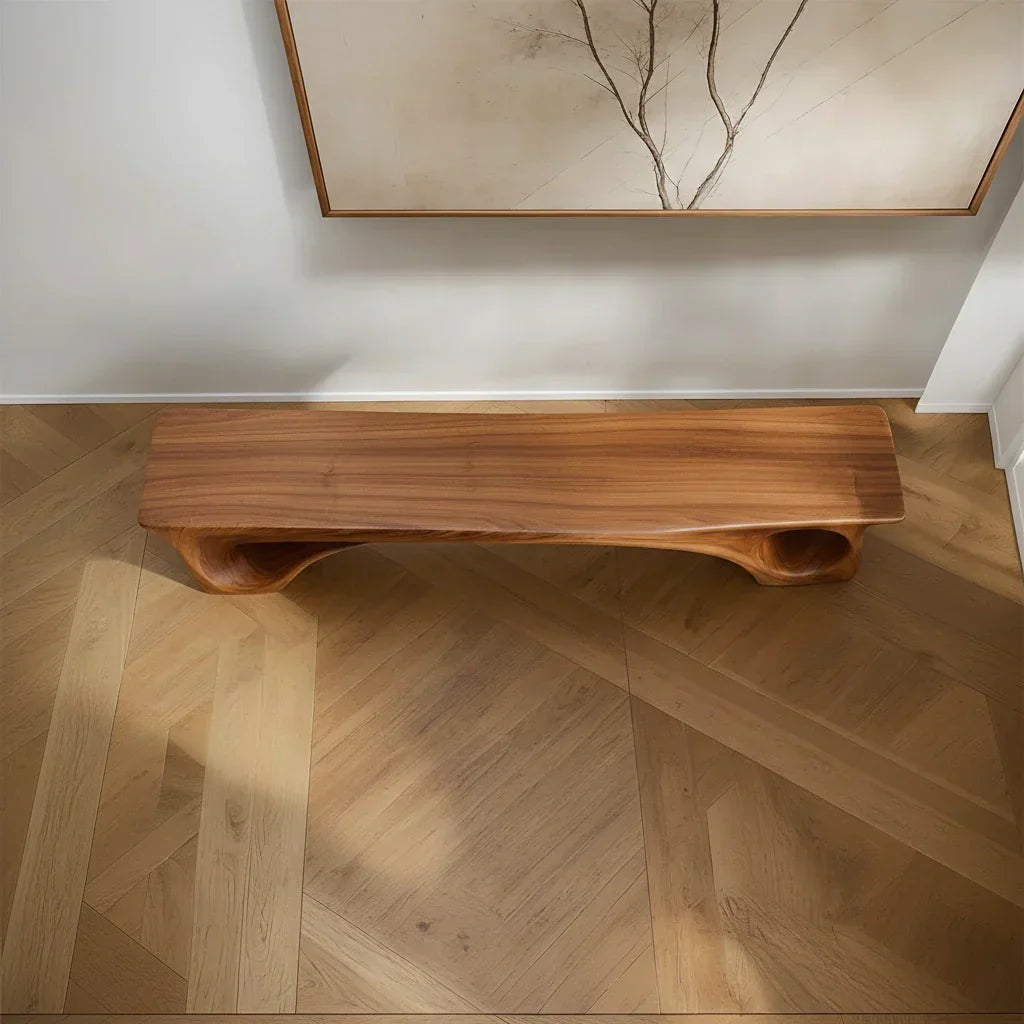 Sculptural Solid Wood Bench – Fluid Modern Form - Rustirawood