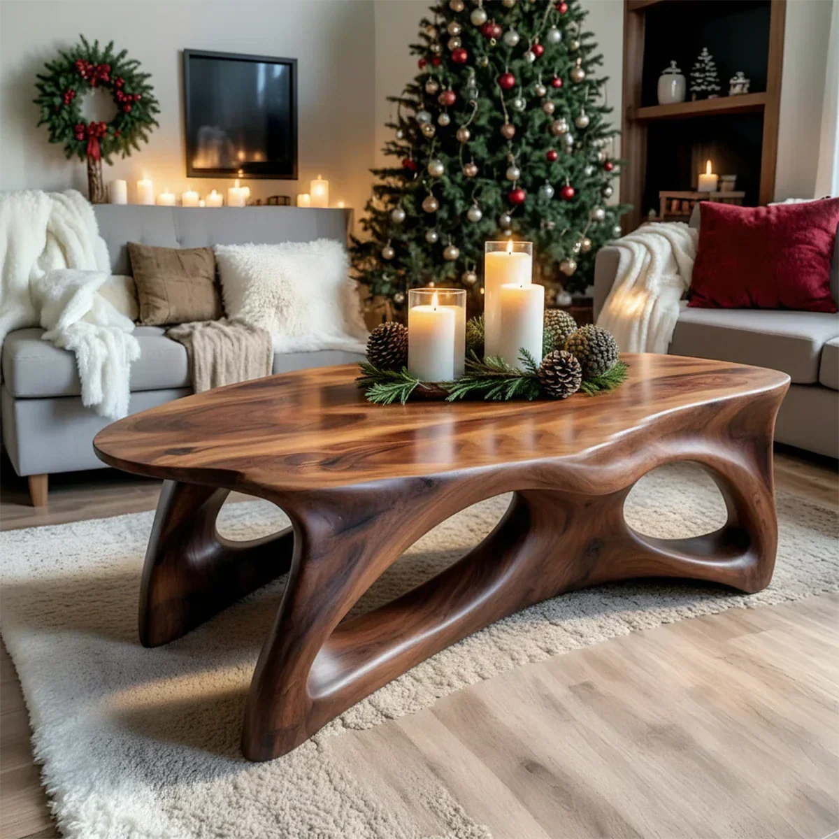 Sculptural Solid Wood Coffee Table – Handcrafted Natural Finish - Rustirawood