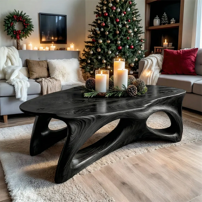 Sculptural Solid Wood Coffee Table – Handcrafted Natural Finish - Rustirawood