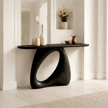 Sculptural Solid Wood Console Table with Organic Modern Entryway Design - Woodenecho