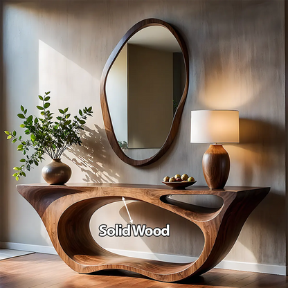Sculptural Walnut Finish Console Table – Double Loop Wood Design - Rustirawood