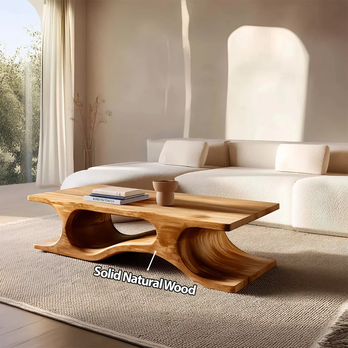 Sculptural Wave Base Coffee Table in Organic Natural Solid Wood - Rustirawood