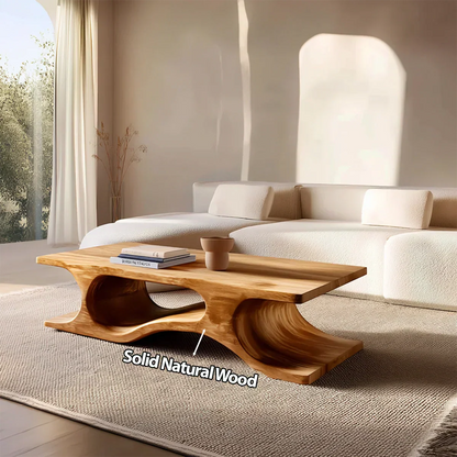Sculptural Wave Base Coffee Table in Organic Natural Solid Wood - Rustirawood