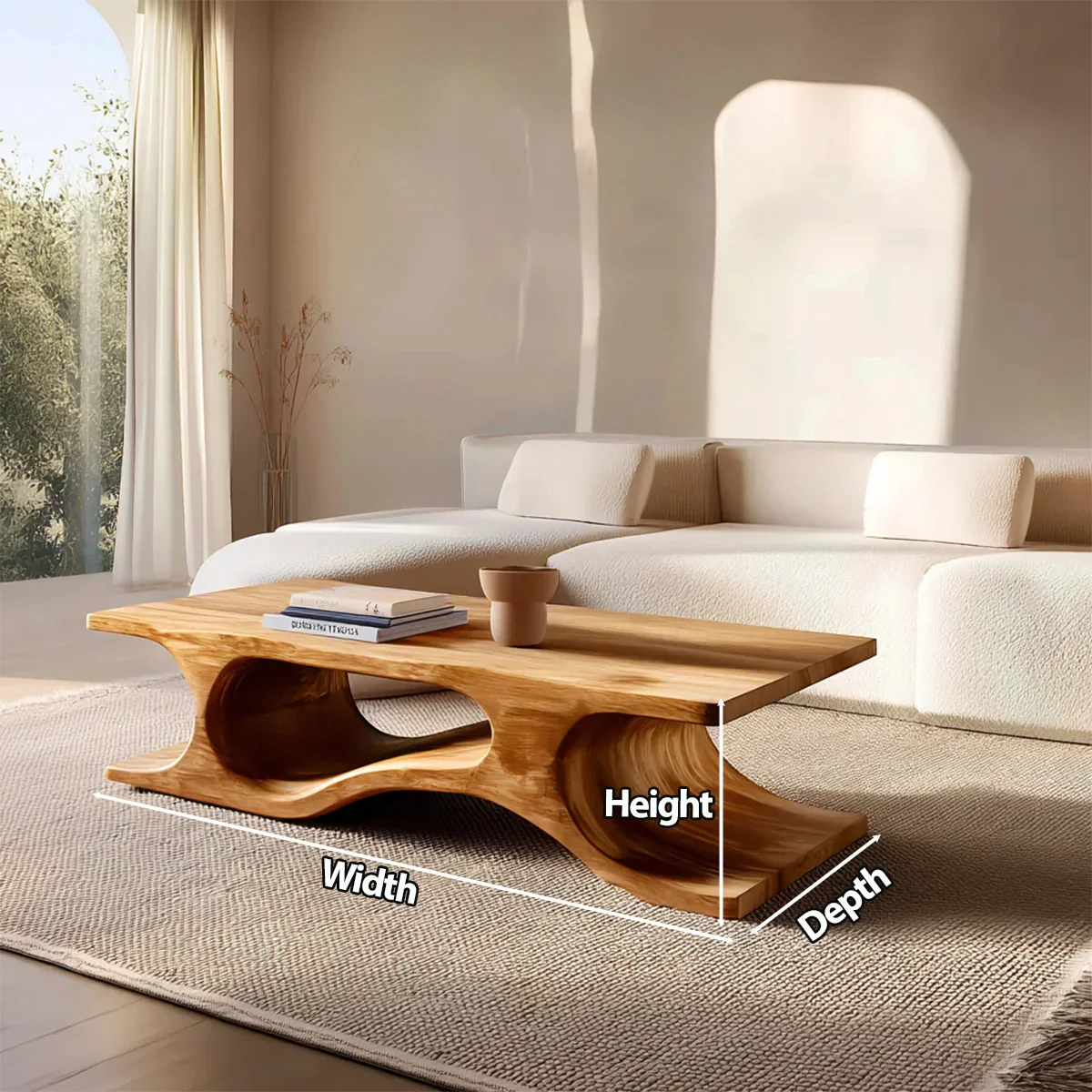 Sculptural Wave Base Coffee Table in Organic Natural Solid Wood - Rustirawood