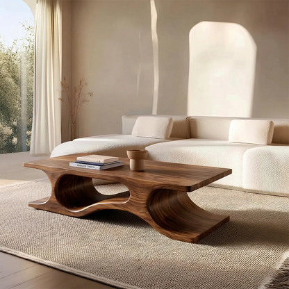 Sculptural Wave Base Coffee Table in Organic Natural Solid Wood - Rustirawood